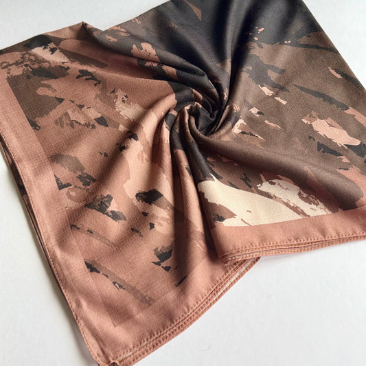 Okyanus Desenli Pamuklu Şal - Kahverengi