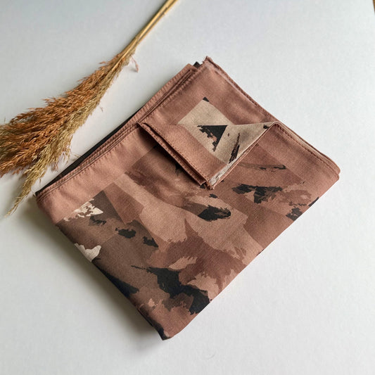 Okyanus Desenli Pamuklu Şal - Kahverengi