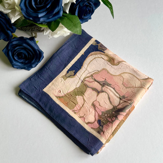 Ebruli Desen Bambu Eşarp - Lacivert