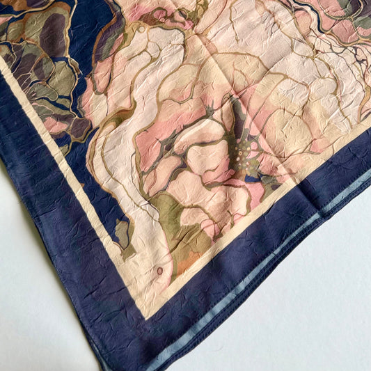 Ebruli Desen Bambu Eşarp - Lacivert